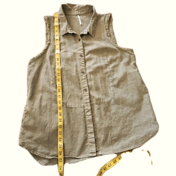 Free People Womens Olive Green Linen Distressed Tank M - Picture 13 of 13